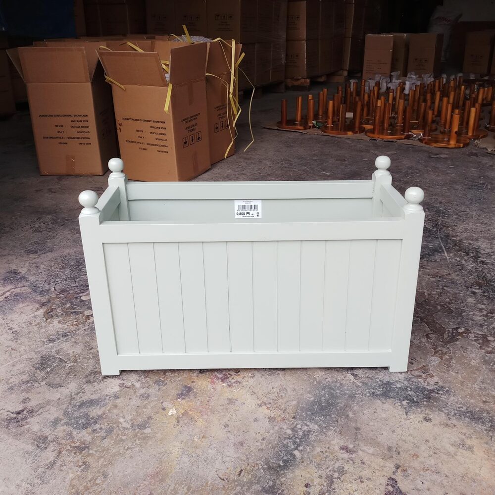 Rectangular Wooden Planter Box - Sage White