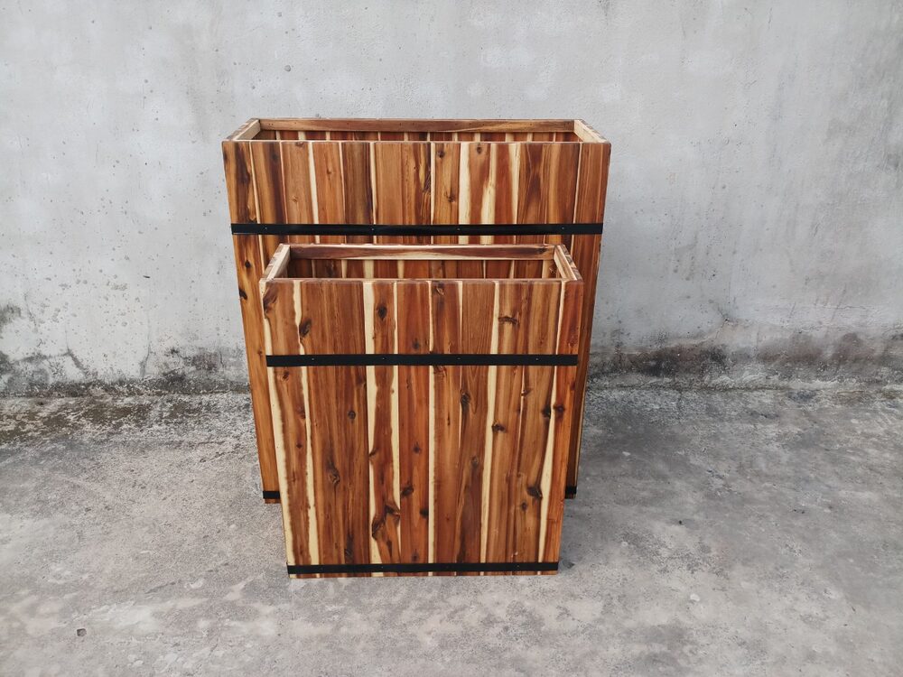 Square Wooden Planter Set - Natural (Nested)