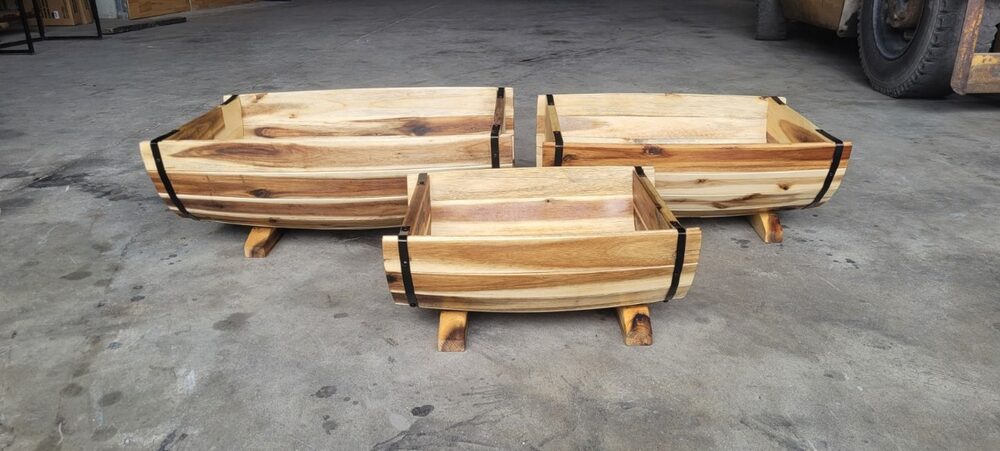 Boat-Shaped Wooden Planter