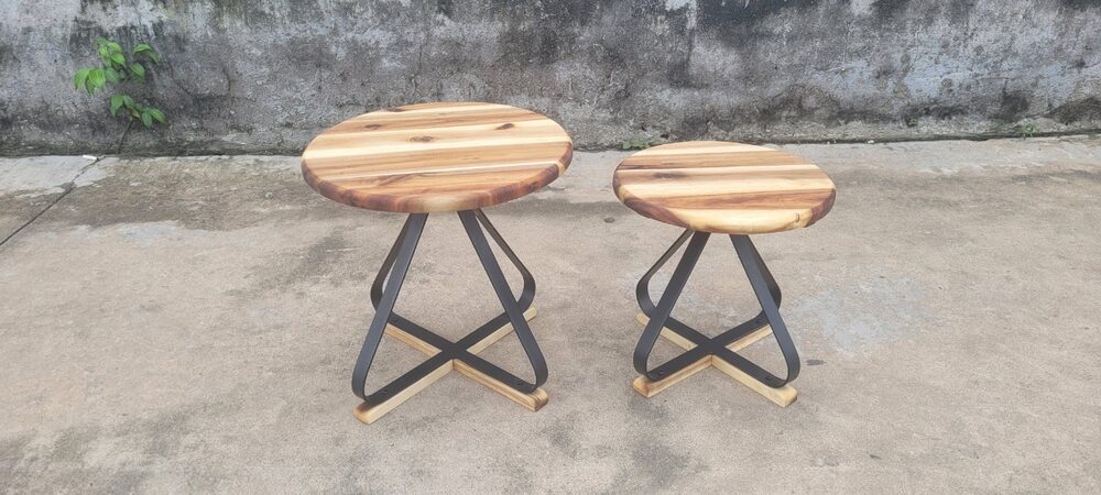 Wooden Round Side Table Set