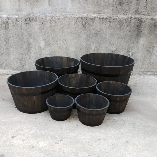 [planter_03] Wooden Barrel Planter Set - Espresso (5-Piece)