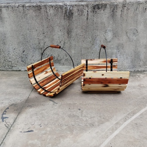 [planter_13] Wooden Basket Planter with Arch Handle
