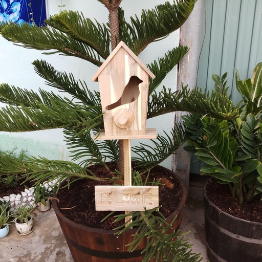 [planter_15] Wooden Birdhouse Planter Stake