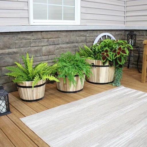 [planter_24] Wooden Round Planter Set - Slatted (Lifestyle)